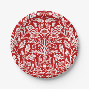 Prato De Papel Art Nouveau - Damasco Floral, Vermelho Escuro e Br