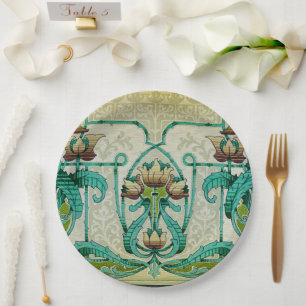 Prato De Papel Art Nouveau Estilo Acanthus Folha de Buquês