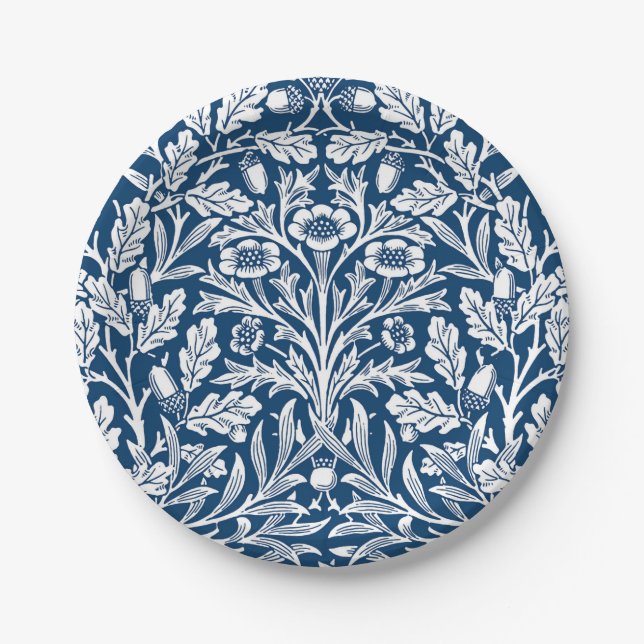 Prato De Papel Art Nouveau Floral Damask, Cobalt Blue e White (Frente)