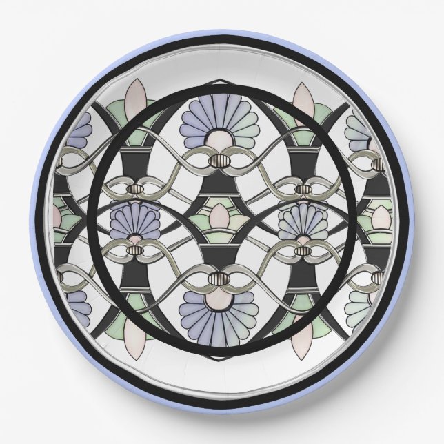 Prato De Papel Art Nouveau Prateleiras de Pastel, Lírios e Arcos  (Frente)