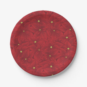 Prato De Papel Art Nouveau Retro Red Floral Natal Poinsettia