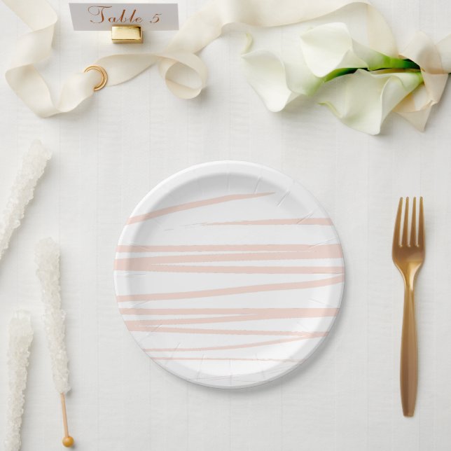 Prato De Papel Arte Abstrato de Linhas Rosa Escamufladas Modernas (Casamento)