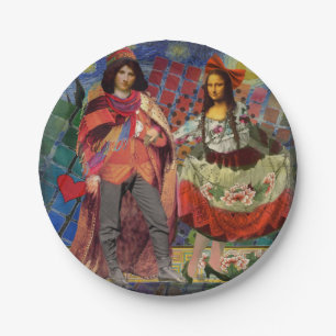 Prato De Papel Arte Colorida Divertida e Romântica da Mona Lisa