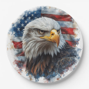 Prato De Papel Arte da Bandeira Patriótica da Águia Americana 