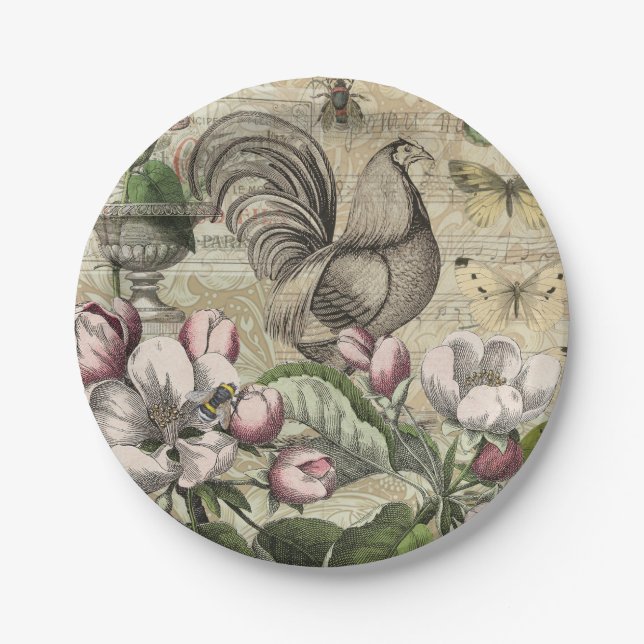 Prato De Papel Arte da Flor do Jardim Rooster (Frente)