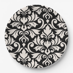 Prato De Papel Arte Damasco I Creme em Preto