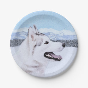 Prato De Papel Arte de Cão Siberiana (Prata e Branca)