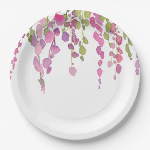 Prato De Papel arte de flores em aquarela bonito rosa verde