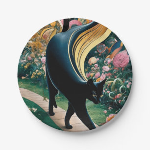 Prato De Papel Arte de Gato Preto Decorativo Dourado no Estilo Gu