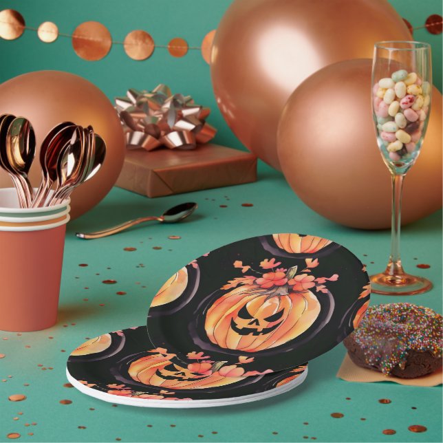 Prato De Papel Arte de Halloween de Abóbora (Múltiplo)
