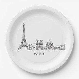 Prato De Papel Arte de Linha Minimalista da Silhueta de Paris