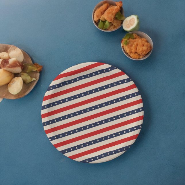 Prato De Papel Arte de Listras de Estrelas (star stripes usa flag ,birthday,wedding,baby shower,special occasion event paper plate party supplie)