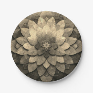 Prato De Papel Arte de Mandala Dourado Antigo com Flor Texturizad
