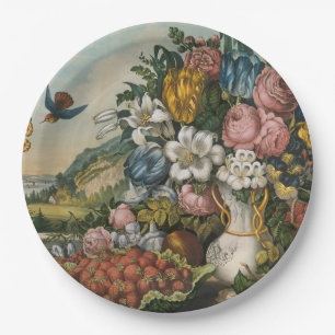 Prato De Papel Arte de Natureza-Morta Floral e Frutífera Vitorian