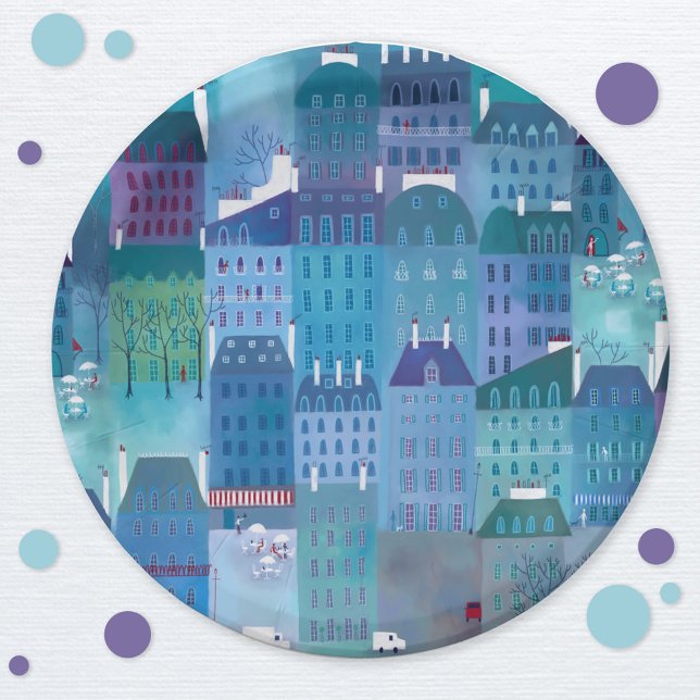 Prato De Papel Arte de Paris (Paris cityscape art paper plate)