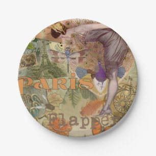 Prato De Papel Arte Deco Pavão Colagem Flapper Paris Antigo