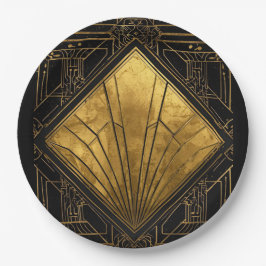 Prato De Papel Arte Deco Preto e Dourado