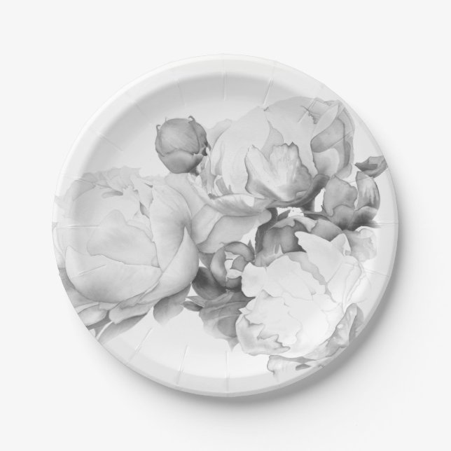 Prato De Papel Arte floral elegante de cor branca-preta (Frente)