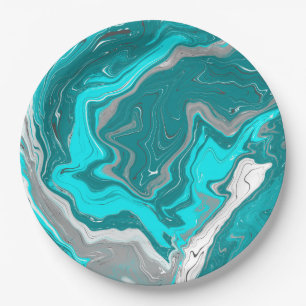 Prato De Papel Arte Fluida Azul, Teal e Turquesa
