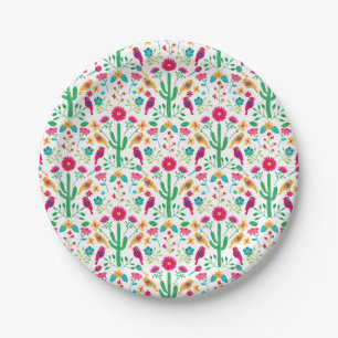 Prato De Papel Arte Folclórico Floral Tradicional Mexicano Cores