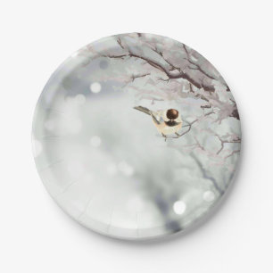 Prato De Papel Arte gelado do pássaro do Chickadee da árvore do