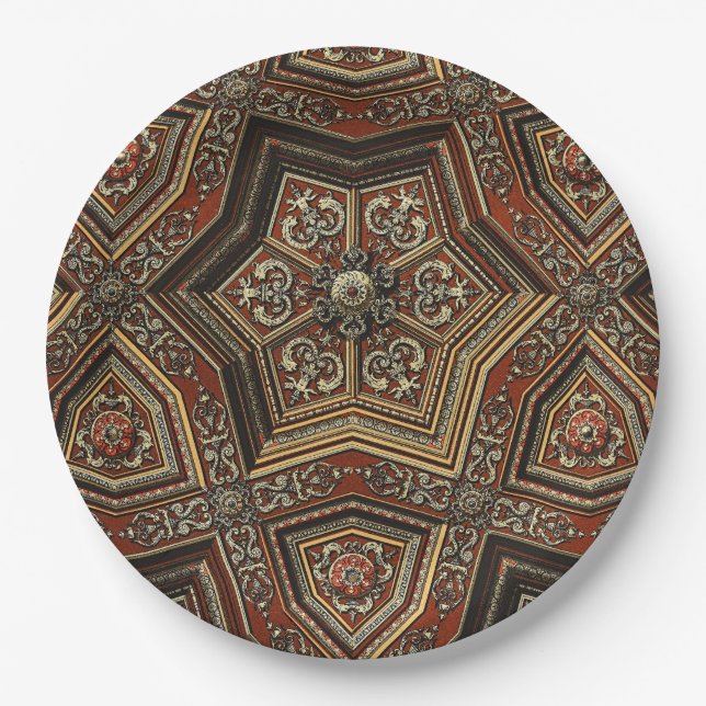 Prato De Papel Arte Geométrica da Renascença em Ouro Ornamentado  (Frente)
