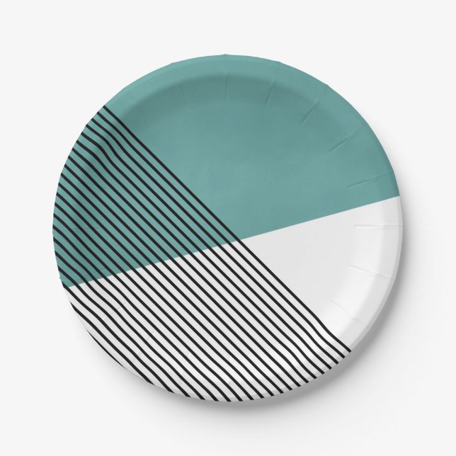 Prato De Papel Arte geométrica simples de preto, branco e turques (Frente)