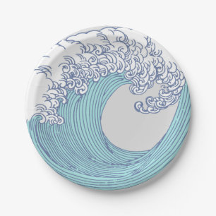 Prato De Papel Arte Oceânica Onda Surf Japonês