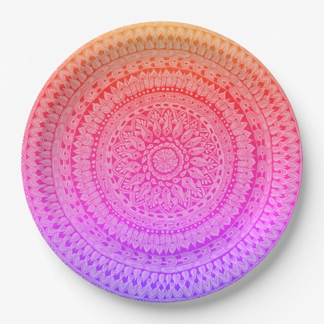 Prato De Papel Arte Original de Mandala Multicolor (Frente)