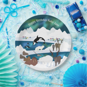Prato De Papel Arte Polar Árctica Reindeer Walrus Orca Narwhal Fo