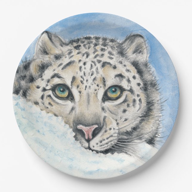 Prato De Papel Arte Por Aquarela Da Neve Leopardo (Frente)