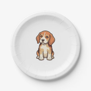 Prato De Papel Arte Vetorial de Cachorrinho Beagle com Gravura An