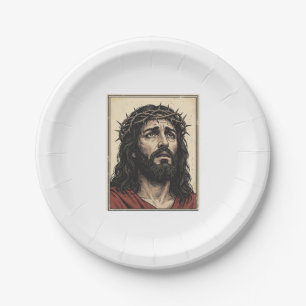 Prato De Papel Arte Vetorial de Retrato Religioso da Coroa de Esp