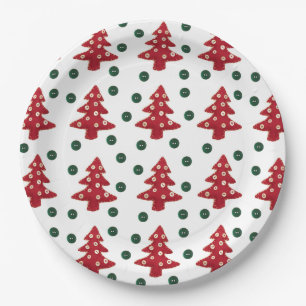 Prato De Papel Artesanato Vermelho Árvores de Natal Button Bauble