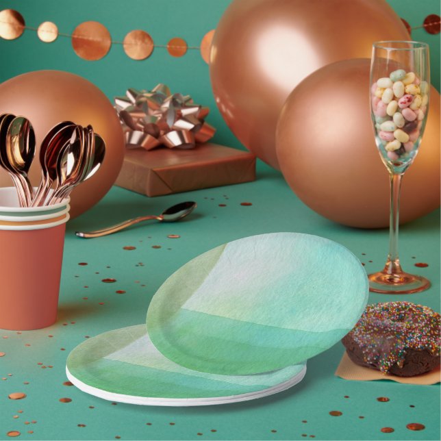 Prato De Papel Artista Contemporâneo Moderno Linhas Verdes Aquare (Múltiplo)