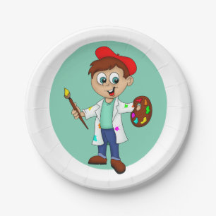 Prato De Papel Artista de Desenhos Animados com Pincel e Paleta