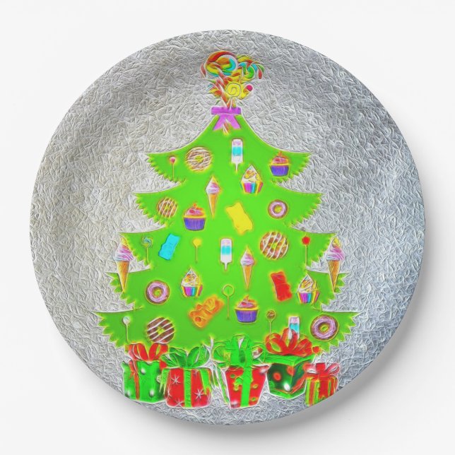 Prato De Papel Árvore Candi de Natal (Frente)