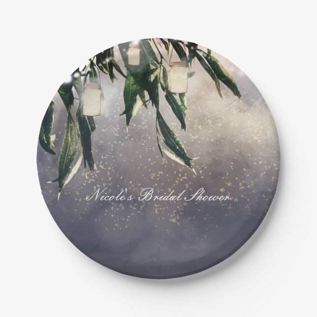 Prato De Papel Árvore Chorão & Luzes de Pote de Pedra Elegantes (Frente)