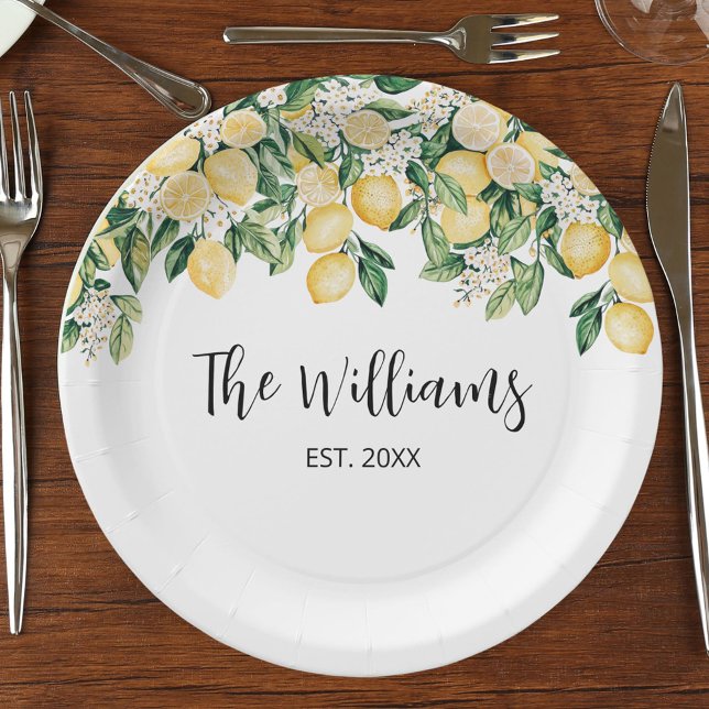 Prato De Papel Árvore de limão amarela monograma (In situ)