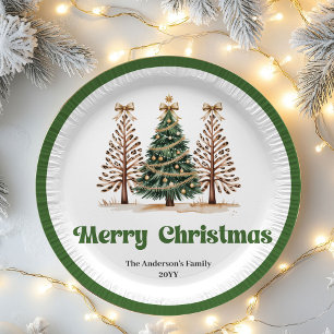 Prato De Papel Árvore de Natal Aconchegante Editável Nome Persona