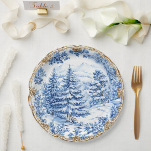 Prato De Papel Árvore de Natal Azul Elegante para Jantar de Festa