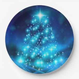 Prato De Papel Árvore de Natal Azul Moderna com Luzes