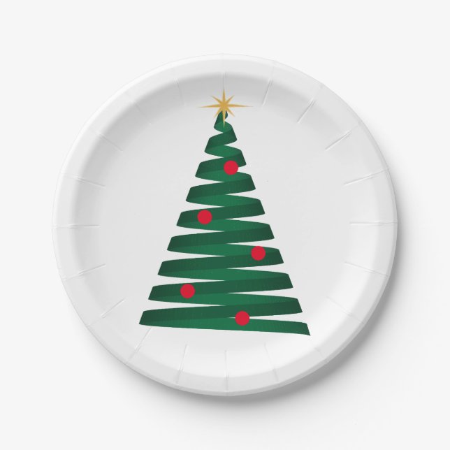 Prato De Papel Árvore de Natal com Estilo Gráfico Verde "Mod" Per (Frente)