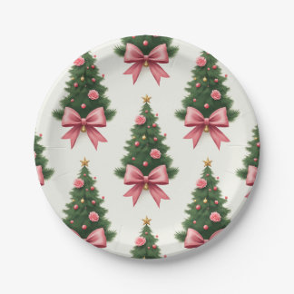 Prato De Papel Árvore de Natal com Laço Rosa