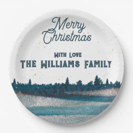 Prato De Papel Árvore de Natal com Neve Feliz Natal