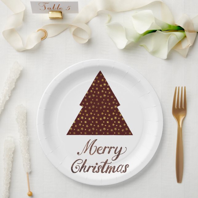 Prato De Papel Árvore de natal da Maroon glitter - natal alegre (Casamento)