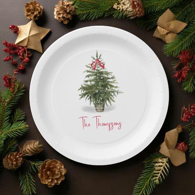 Prato De Papel Árvore de Natal de Aquarela Personalizada (Christmas tree watercolor custom paper plate)