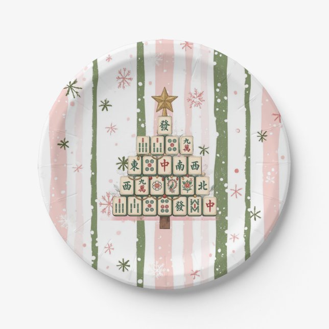Prato De Papel Árvore de Natal de Mahjong (Frente)