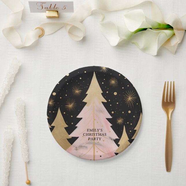 Prato De Papel Árvore de Natal de Ouro rosa (Casamento)