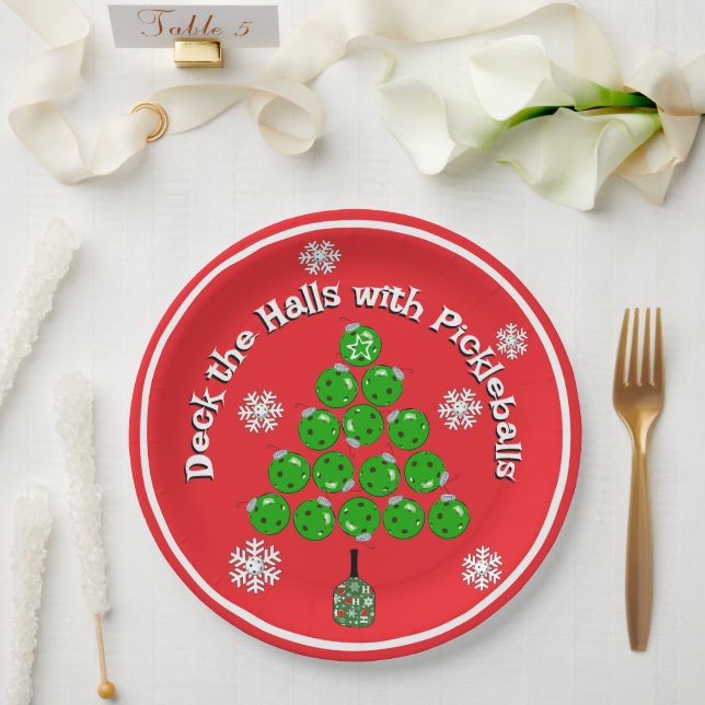 Prato De Papel Árvore de Natal de Pickleball Personalizada para F (Casamento)
